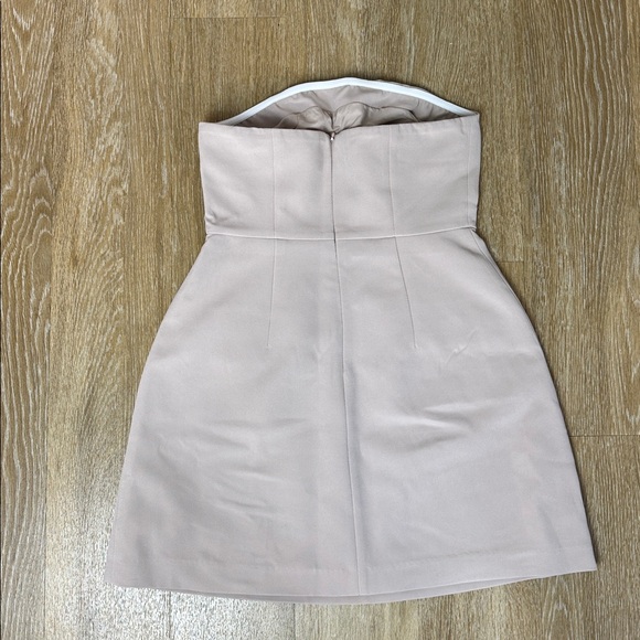 Commense Strapless pocket front Fit and Flare structured Beige Tan Mini Dress S - Picture 6 of 9
